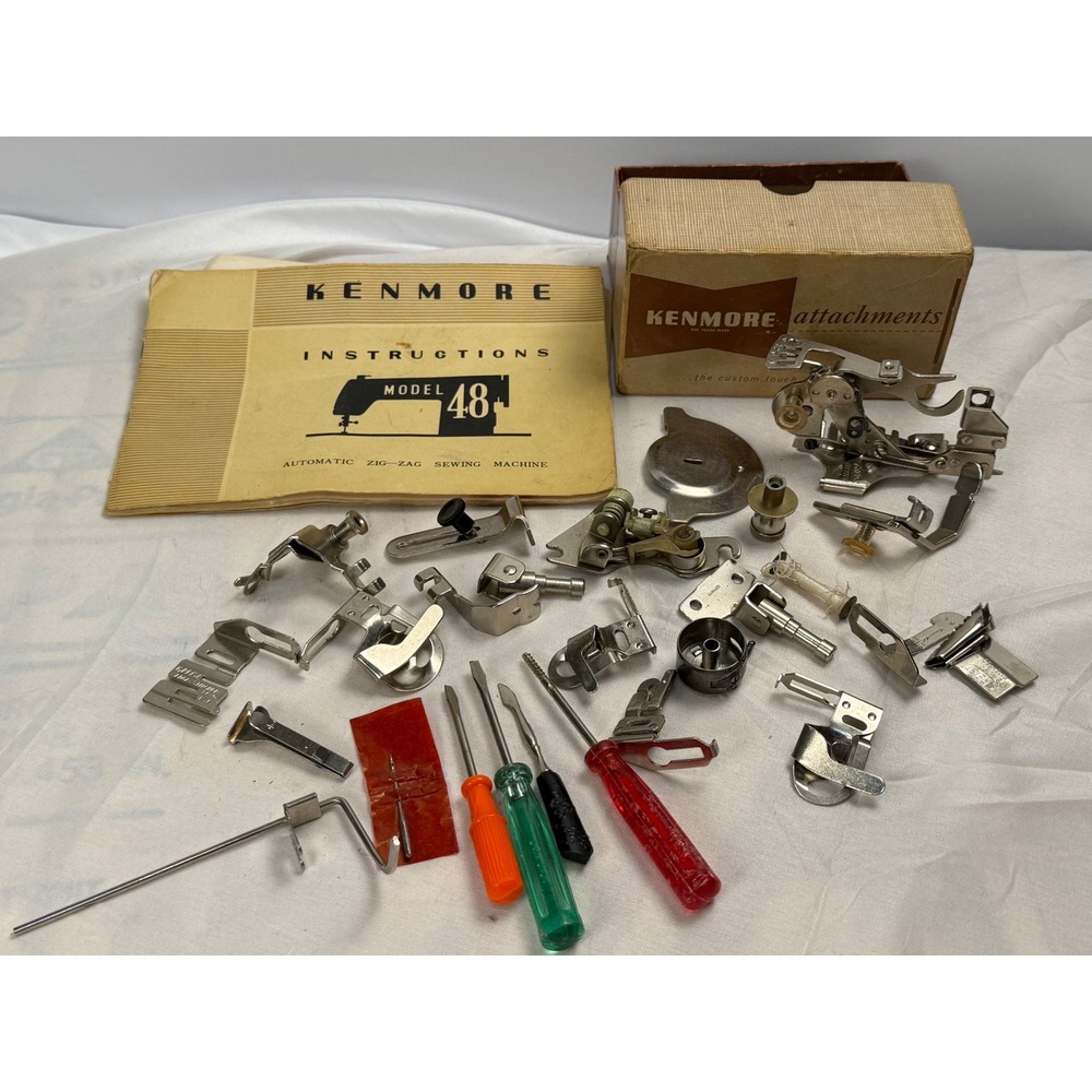 Vintage Kenmore Model 48 Sewing Machine Attachments Greist Feet Manual Lot